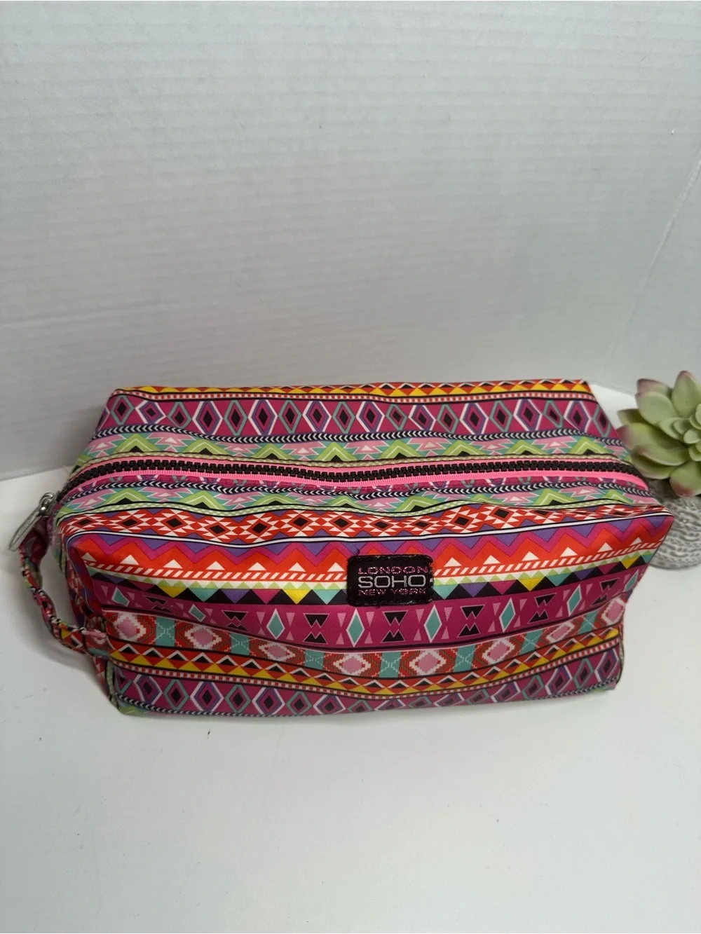 Soho Multicolor Aztec Cosmetic Pouch - Pink and Orange Accents